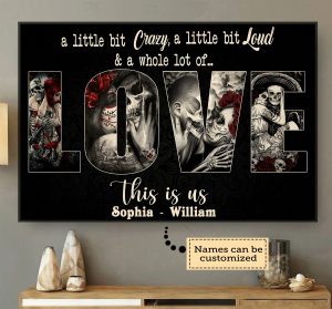 A Little Bit Crazy Skull Canvas Personalized Couple Gift for Love and Home Décor