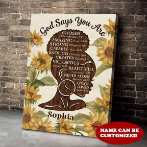 God Says You Are Black Girl Canvas – Personalized Black Woman Art