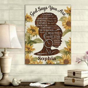 Alternative view of God Says You Are Black Girl Canvas – Personalized Black Woman Art