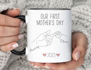 Our First Mothers Day Personalized Mug with Name and Year for First Time Mom