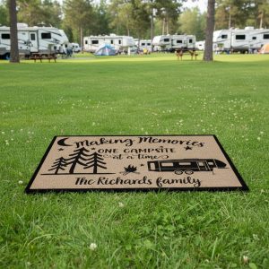 personalized happy camper mat non slip rubber backing perfect camping gift 1759935143105