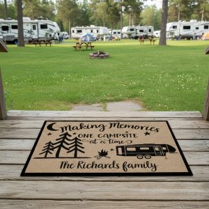 personalized happy camper mat non slip rubber backing perfect camping gift 1759935145488