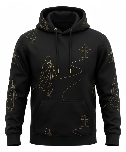 Jesus Walking to the Cross Hoodie, Minimalist Christian Streetwear, Walk by Faith Pullover