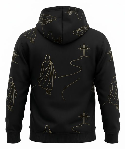 Alternative view of Jesus Walking to the Cross Hoodie, Minimalist Christian Streetwear, Walk by Faith Pullover