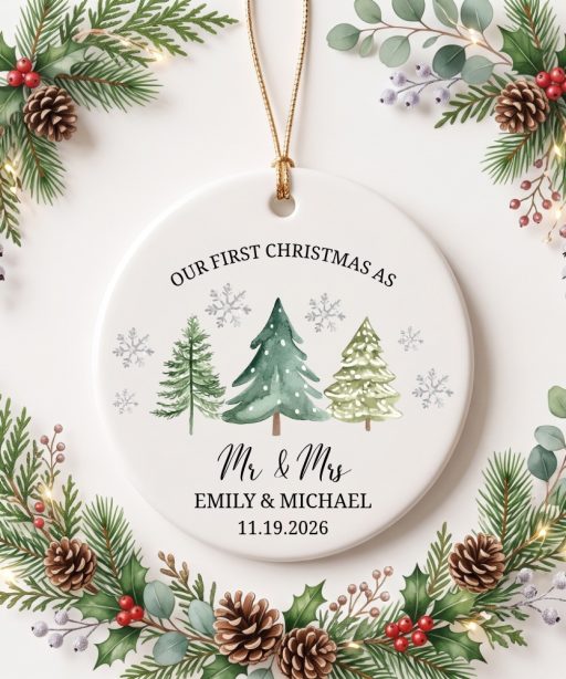 Our First Christmas Married Ornament, Personalized Mr and Mrs Ornament, Custom Wedding Keepsake Decoration