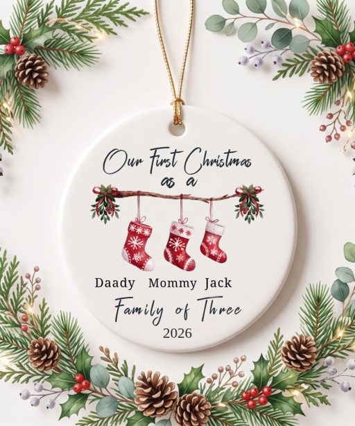 Alternative view of Personalised First Christmas as a Family of Ornament, Baby First Christmas Tree Ornament