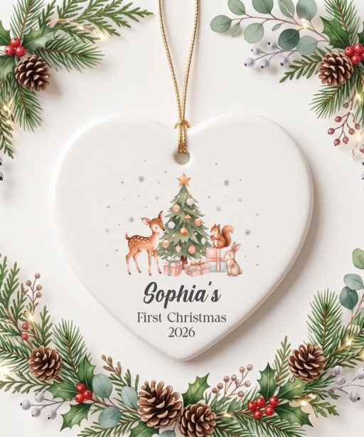 Alternative view of Personalized First Christmas Ornament, Custom Name Cute Woodland Animals Ornament