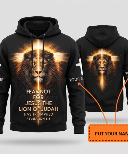 Alternative view of Fear Not Jesus The Lion Of Judah Revelation 5:5 - Christian 3D Printed Hoodie