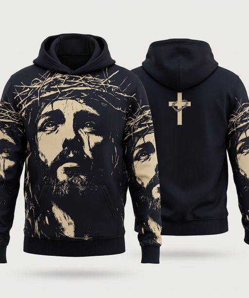 Jesus Crown Of Thorns Cross - Christian 3D All Over Printed Hoodie