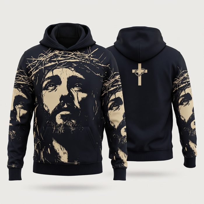 Jesus Crown Of Thorns Cross - Christian 3D All Over Printed Hoodie