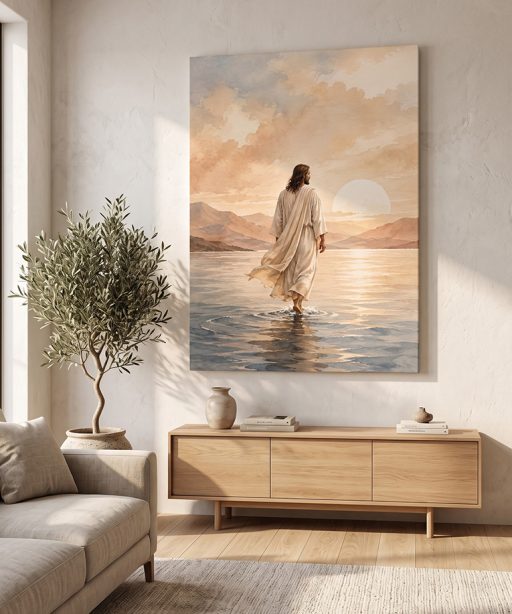Jesus Walking On The Water Canvas Print - Christian Religious Home Decor