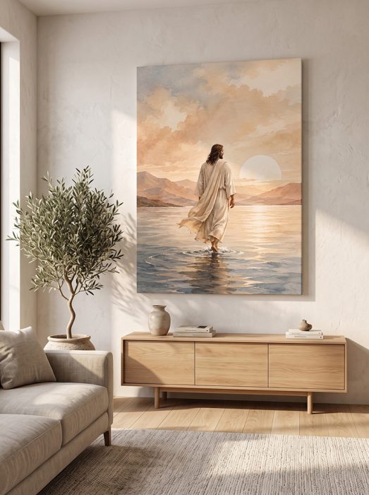 Jesus Walking On The Water Canvas Print - Christian Religious Home Decor