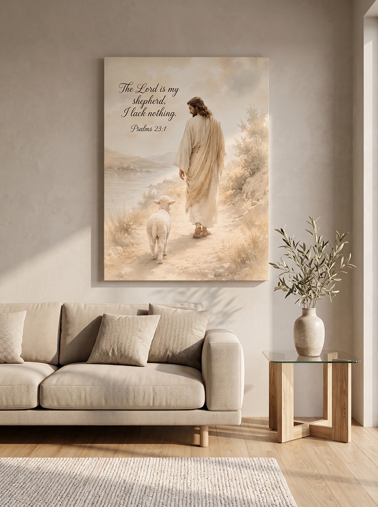 The Lord Is My Shepherd Psalms 23:1 Wrapped Canvas Wall Art - Jesus & Lamb Christian Home Decor