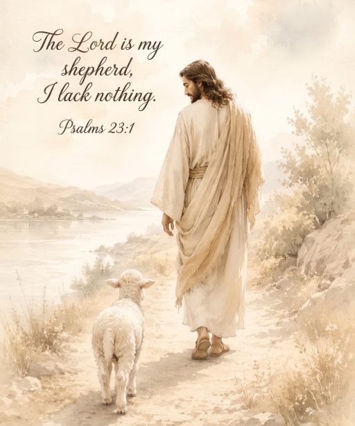 Alternative view of The Lord Is My Shepherd Psalms 23:1 Wrapped Canvas Wall Art - Jesus & Lamb Christian Home Decor